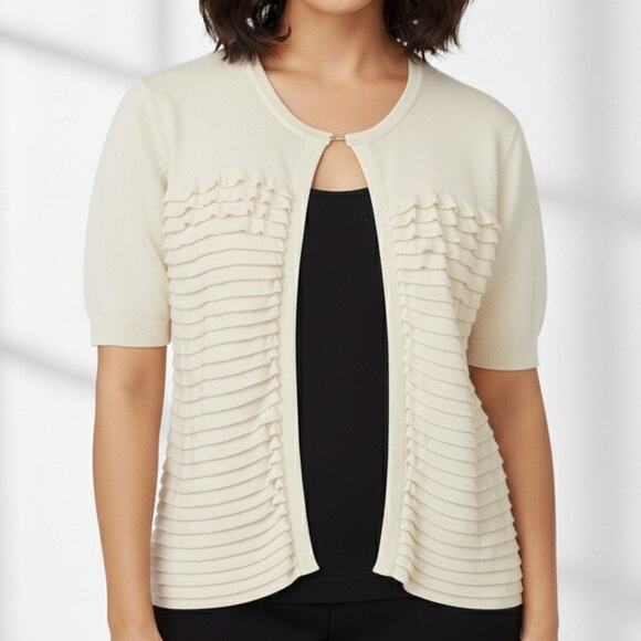 J. CREW Cream Tiered Ruffle Open Front Cardigan Top - Picture 1 of 9